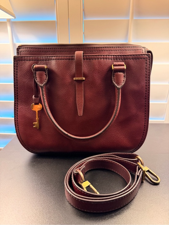 Fossil Handbags - Fossil Burgundy Leather Crossbody Bag with Key Charm